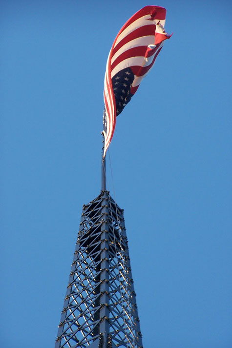 Flag flying over downtown Palmyra, NY