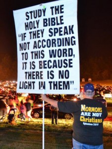 Mormon protesters, Palmyra, NY during Hill Cumorah Pageant in July